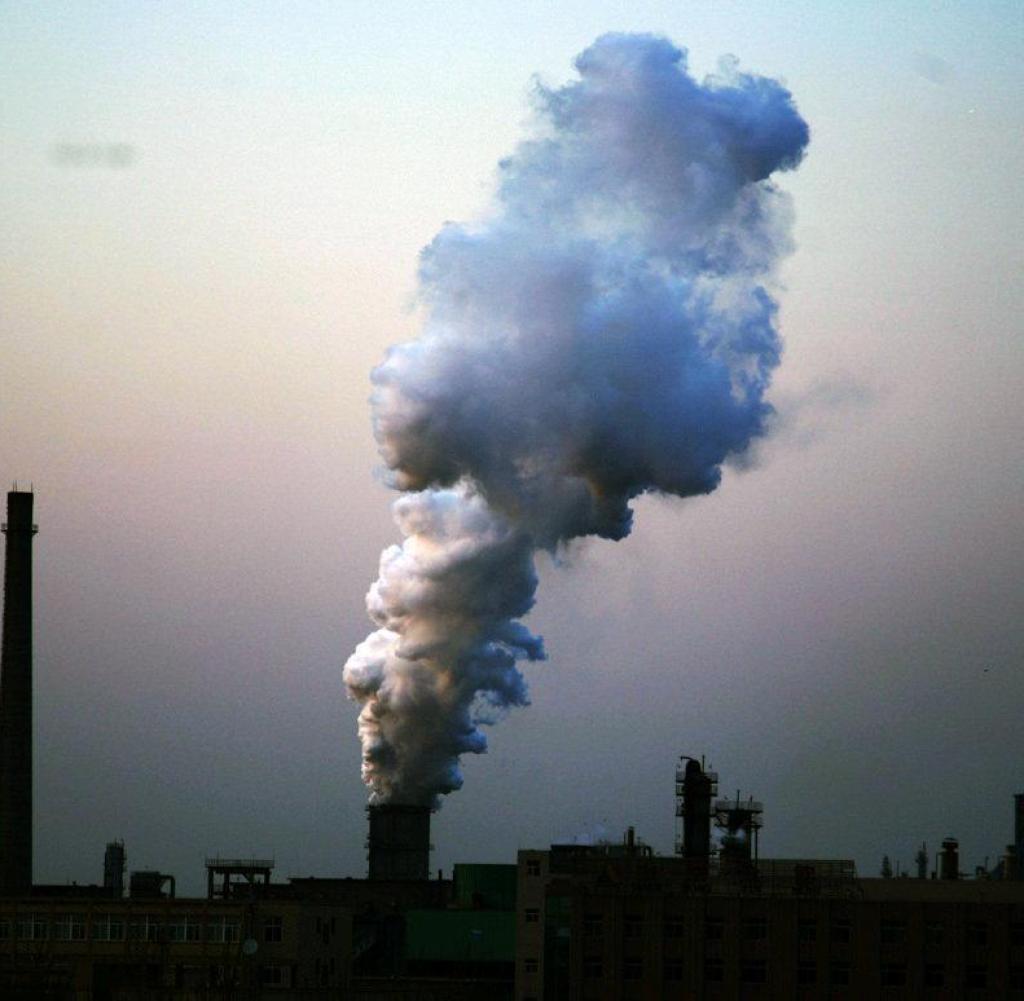 Plumes of smoke over a power plant in China
